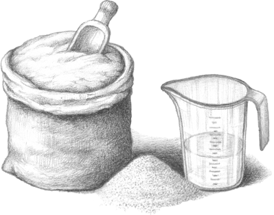 Three Main Ingredients Illustration - Flour, Salt, and Water
